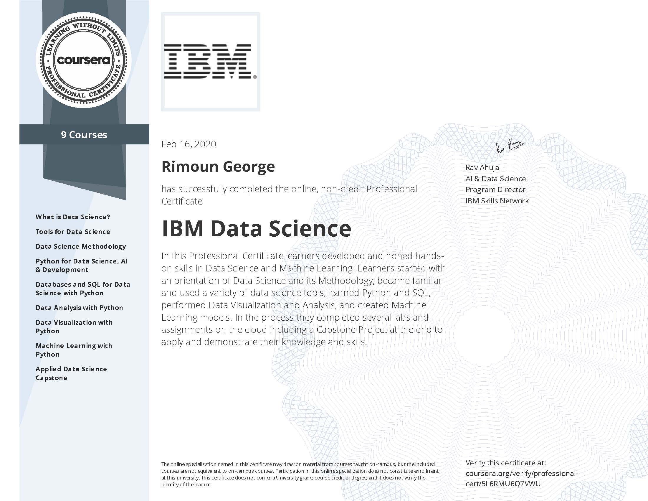 IBM Data Science Professional Certificate